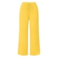 thumbnail image 6 of Lamiy Wide Leg Pants for Women Drawstring Elastic Waist Loose Casual Trousers with Pockets Summer Beach Vacation Flowy Pants,Yellow,XL, 6 of 8