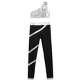thumbnail image 3 of Hansber Kids Girls Gymnastics Outfit One Shoulder Tank Sleeveless Crop Tops with Stripes Pants Ice Silver 6, 3 of 5