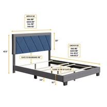 Sleep Sync Boyd Sleep Diagonal Linen Upholstered Bed Frame Blue Queen