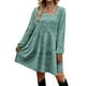 thumbnail image 2 of Túnica verde de verano para fiestas y oficina, vestido escalonado de manga larga con escote cuadrado XL, 2 of 6
