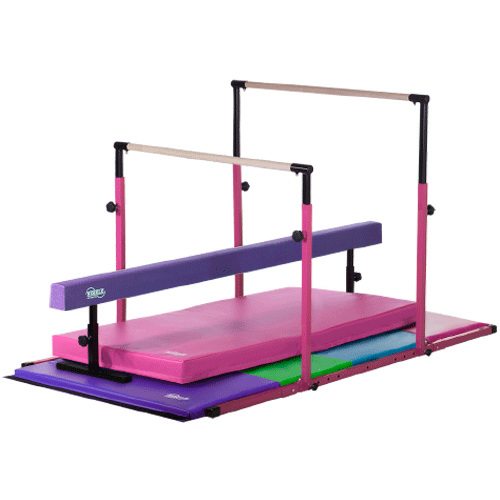 3Play Deluxe Pink 3Play Bars and Landing Mat, Purple Adjustable Balance Beam, Pastel Folding
