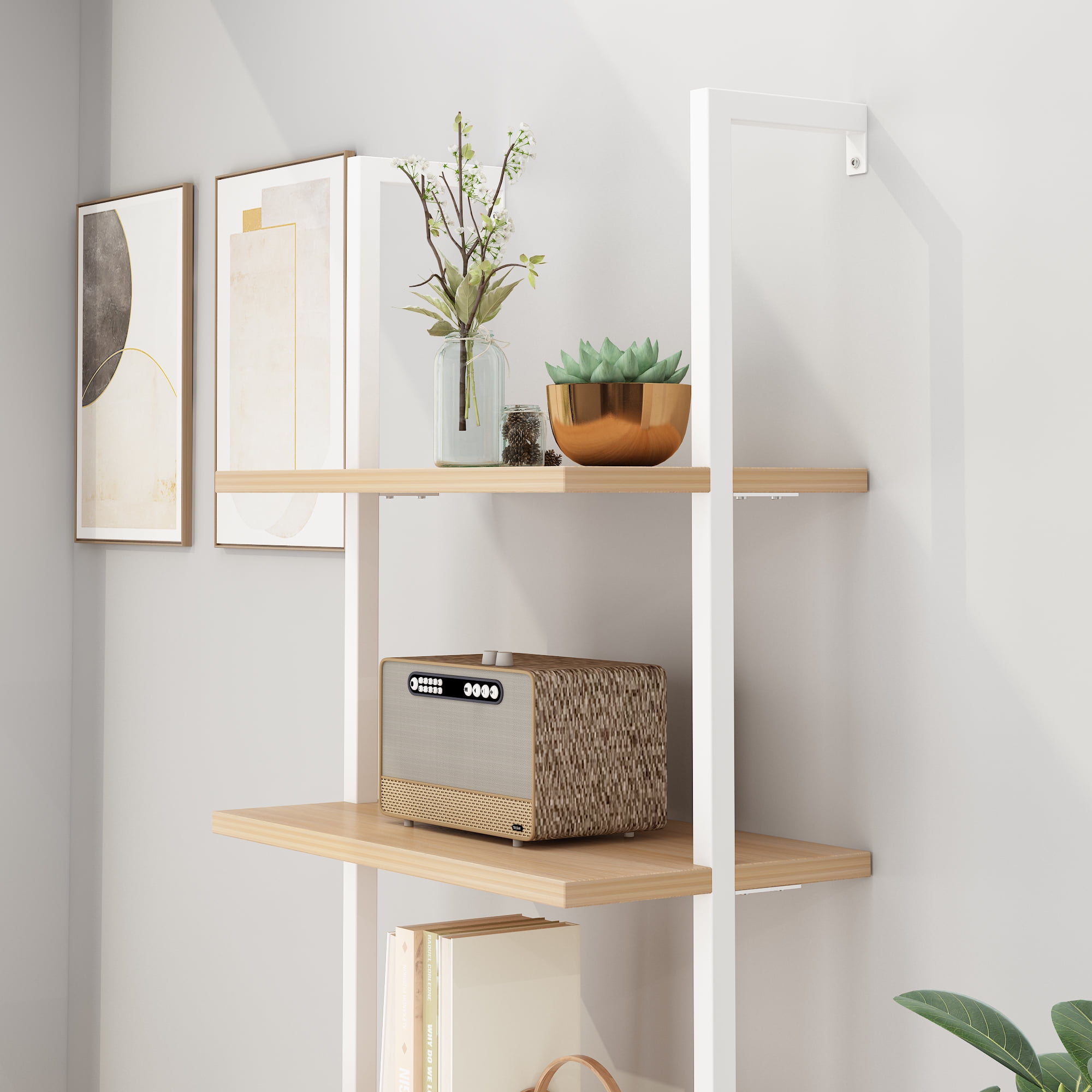 5-Layer Wall-Mounted MDF Iron Frame Display Rack, 24.02 x 12.01 x 72 in, White