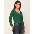 thumbnail image 3 of Moomaya Womens Solid Long Sleeves Crop Top, V-Neck Cotton Summer Short Top, 3 of 9