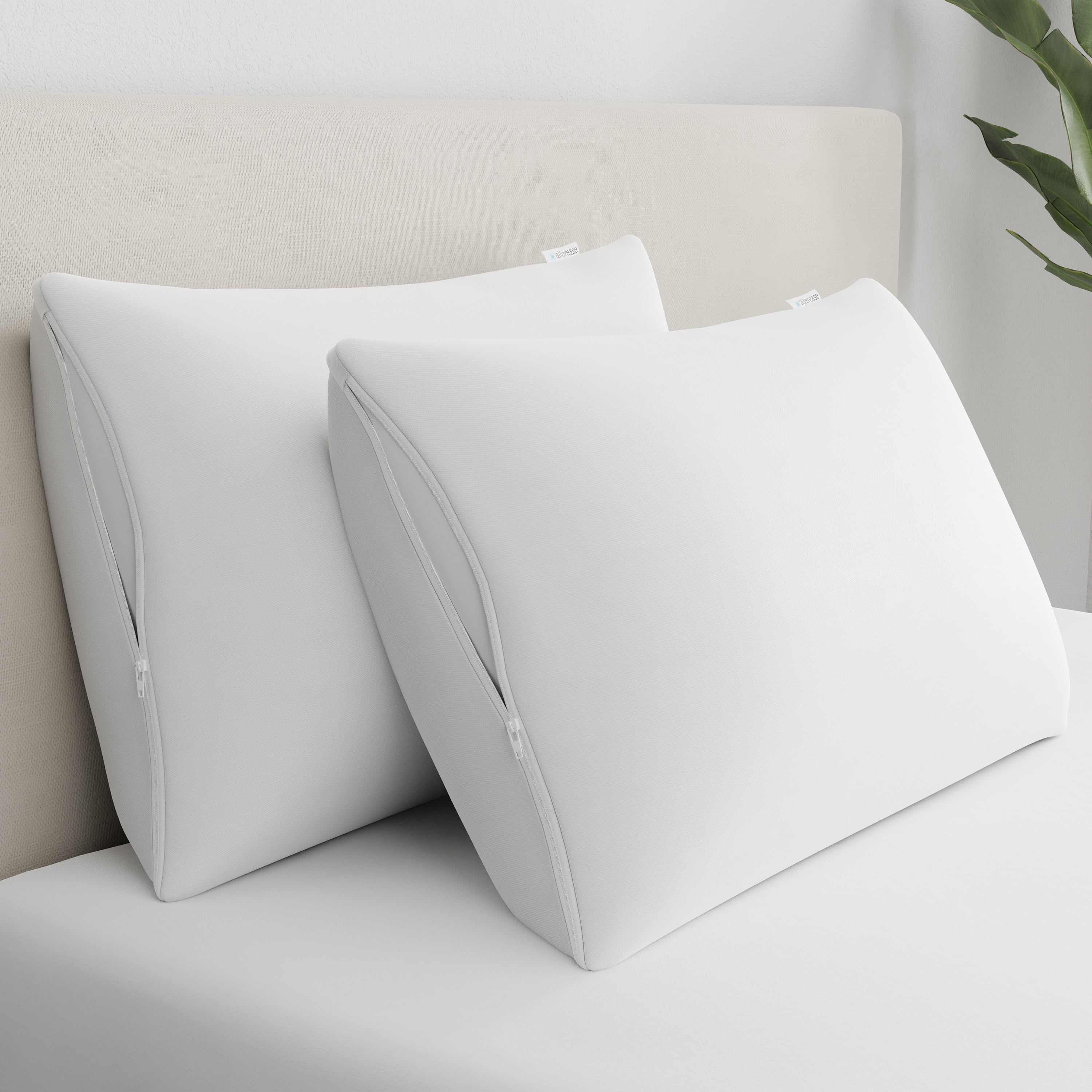 AllerEase Waterproof Pillow Cover Protector, Standard/Queen - Zippered, Allergy Defense (2 Count)