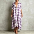 thumbnail image 2 of KHONTS Women's Linen Maxi Shirt Dress Short Sleeve Button down Casual Dress Loose Summer Gingham Beach Cover up Dresses Purple L, 2 of 5