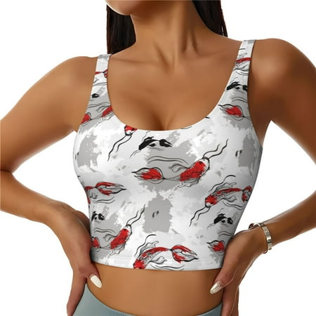 Jgfou Koi Fish Print Womens Sports Bra - Padded Workout Sports Bras Crop Tank Top