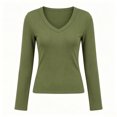 thumbnail image 7 of DYTTDG Solid Ribbed Knit V-Neck Blouse | Women's Long Sleeve Slim Fit Casual Pullover Top for All Seasons, Stretchy Basic Tee, 7 of 7