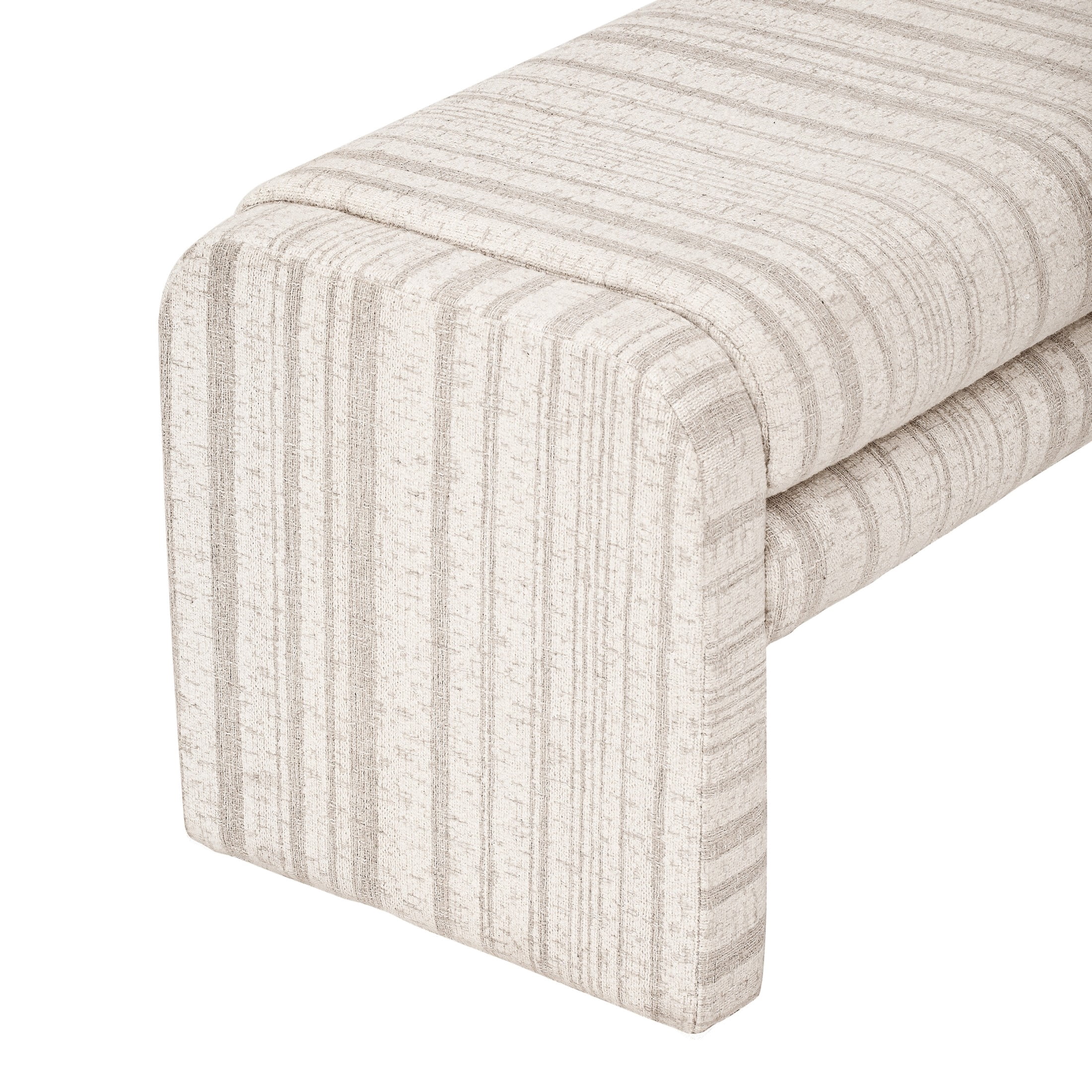Christopher Knight Home 62" Striped Upholstered Ottoman Bench, Modern Wraparound Frame, Beige