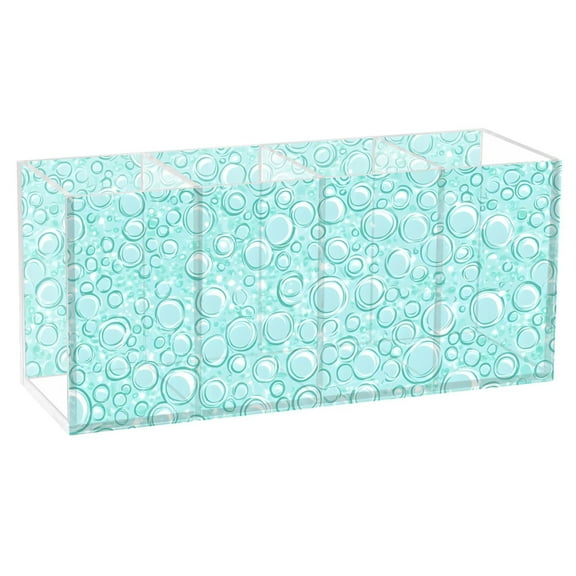 Pen Holder 4 Compartments Acrylic Pencil Cup Desktop Makeup Organizer Office Supplies Turquoise Bubbles