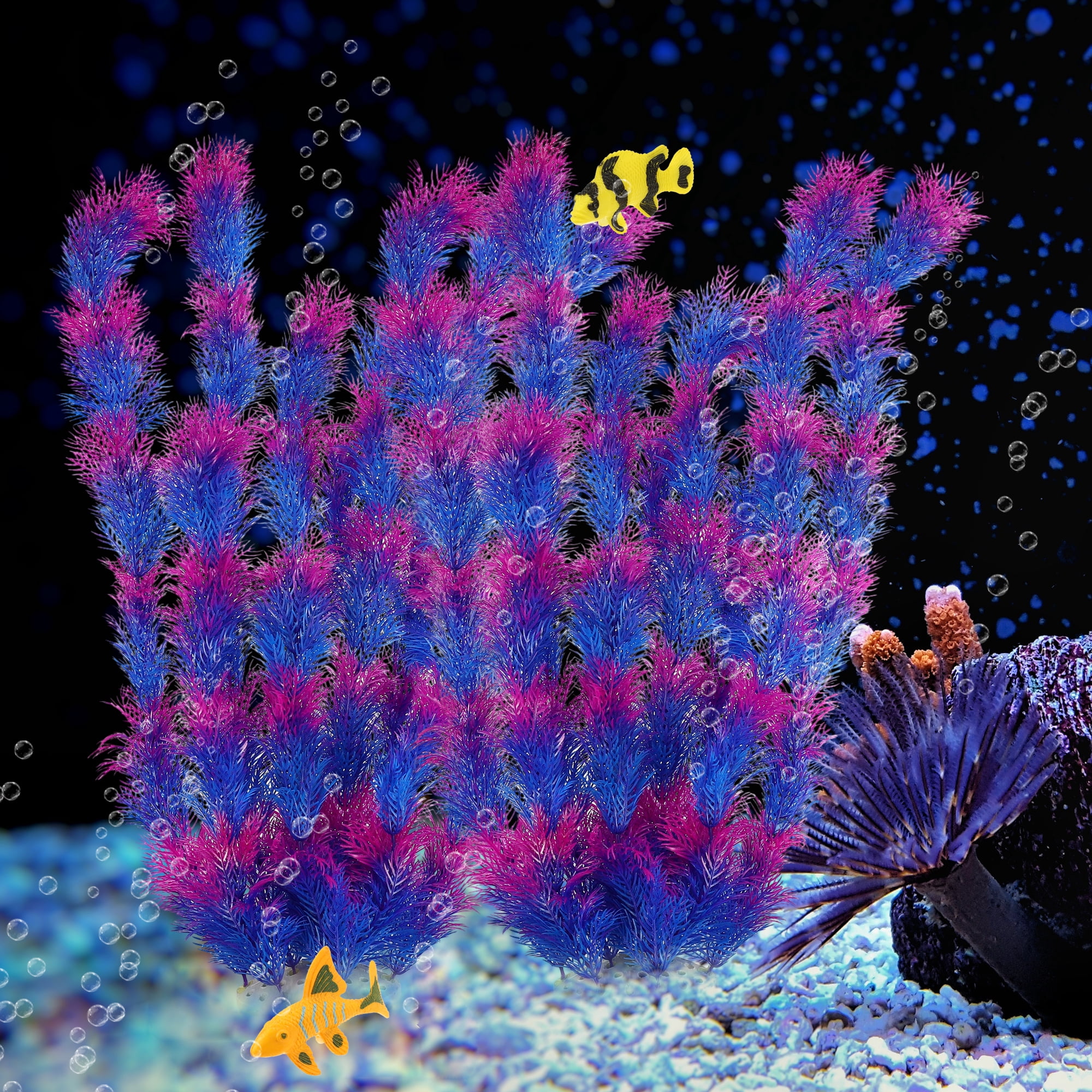 Unique Bargains 2pcs Large Aquarium Plastic Plants Big Aquarium Plastic Plants for Fish Tanks Decor 21.26" Height Purple