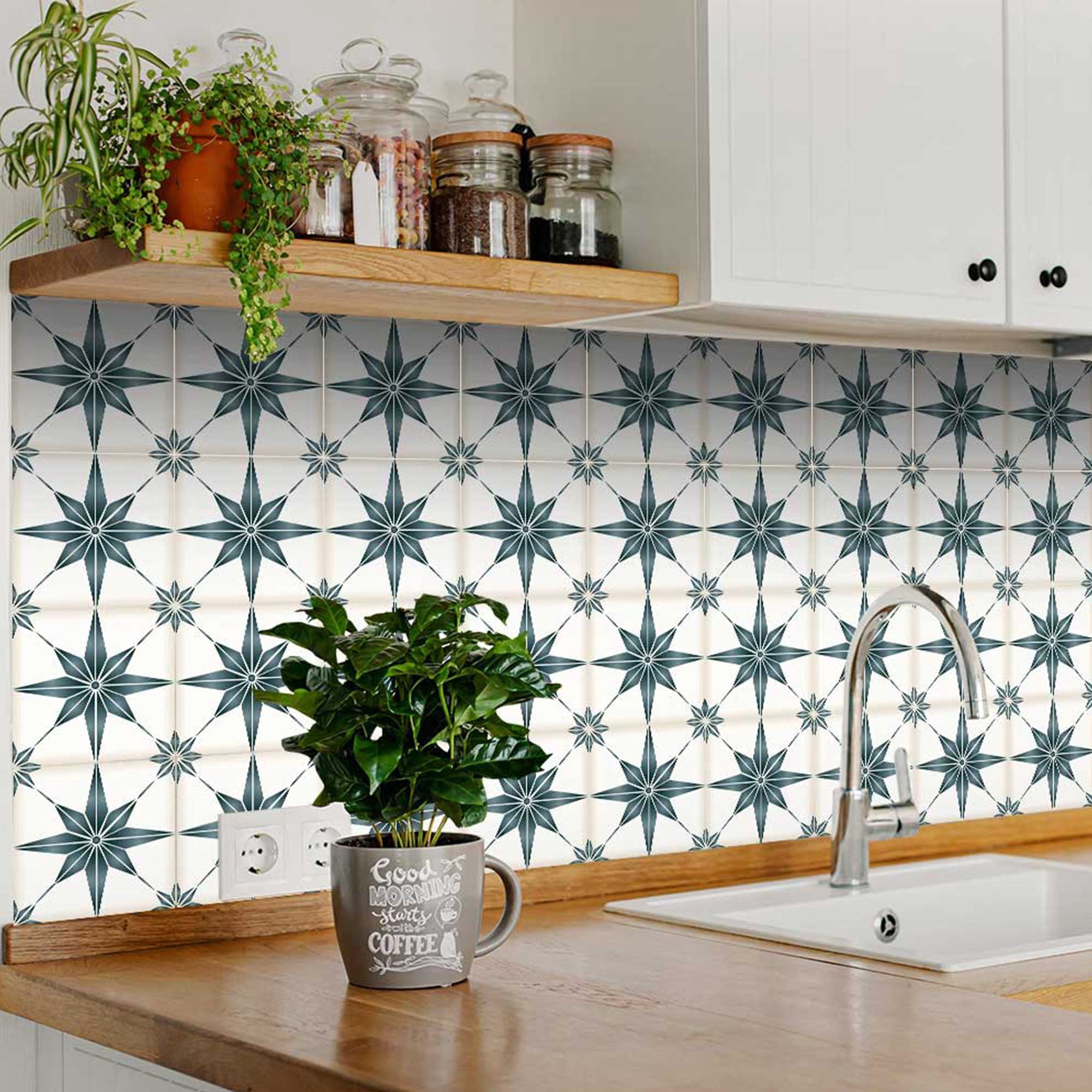 Mi Alma Vinyl Peel and Stick Star Shaped B70 Backsplash Tile Stickers, Gray, 4" x 4" (24-Pack)