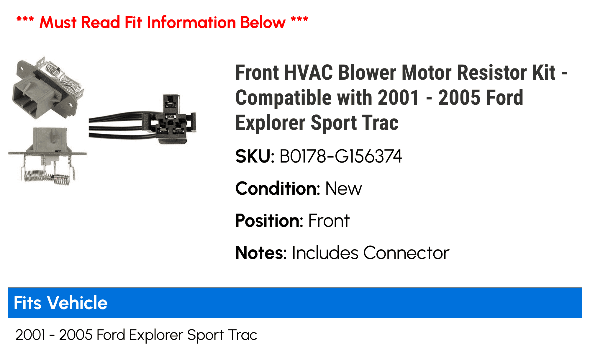 Front HVAC Blower Motor Resistor Kit - Compatible with 2001 - 2005 Ford Explorer Sport Trac - Dorman