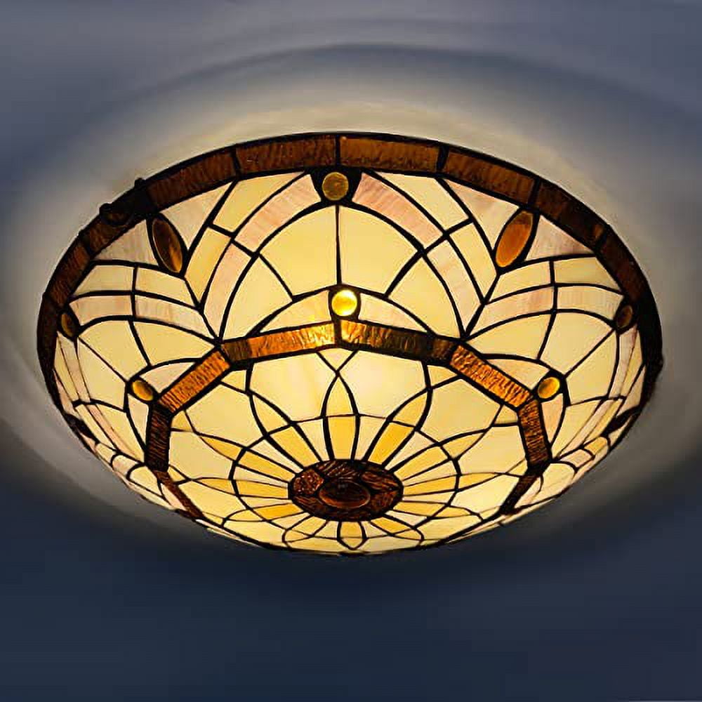 Tiffany Ceiling Lights, Stained Glass Ceiling Light 3-Lights 16 Inch Tiffany Flush Mount Ceiling Light Fixture for Bedroom Dining Living Room Entryway Foyer