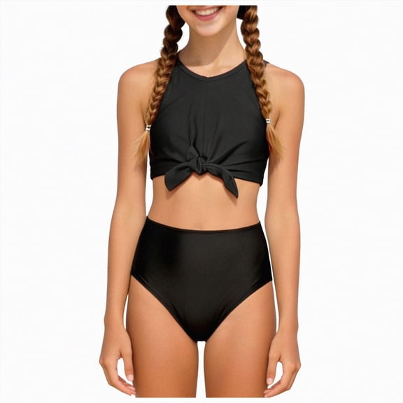 UAYOTSE Girls Swimsuit Solid Color Block Adjustable Straps Teen Girl Bikini Set Kids Bathing Suits for Girls,Sizes 9-10 Years