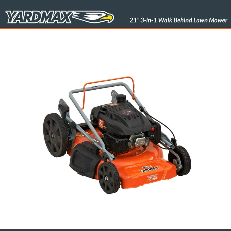 YARDMAX 21 in. 170cc Gas Powered Manual Lawn Mower, 3-in-1 Walk