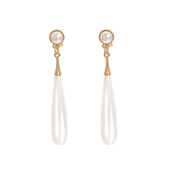 Yoursfs White Imitation Long Dangle Pearl Earrings for Women Clip on Earring Non Pierced Ears Gold Plated Hypoallergenic Jewelry Gifts