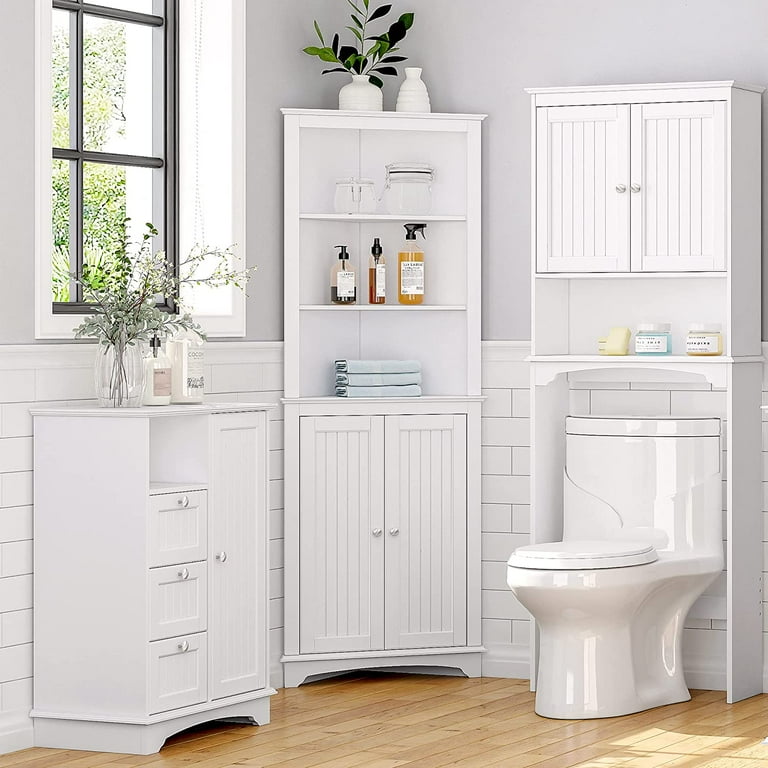 Spirich Home Bathroom Shelf Over The Toilet Bathroom SpaceSaver Bathroom Storage Cabinet Organizer White