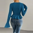 thumbnail image 3 of DAFPZW Womens Bell Sleeve Peplum Sweaters Fashion Fall V-Neck Button Down Elegant Ruffle Hem Sexy Slim Knit Tops Clothes, 3 of 5