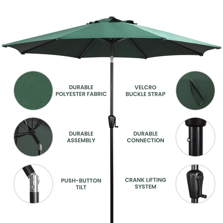 bcp 9 aluminum patio market umbrella 9ft Umbrella, Scallop Trim, UV-Fade-Resistant, Crank & Ti – Best Choice Products bug resistant LED lamps with 3 light options Weather-Resistant 9' Market Umbrella, Push