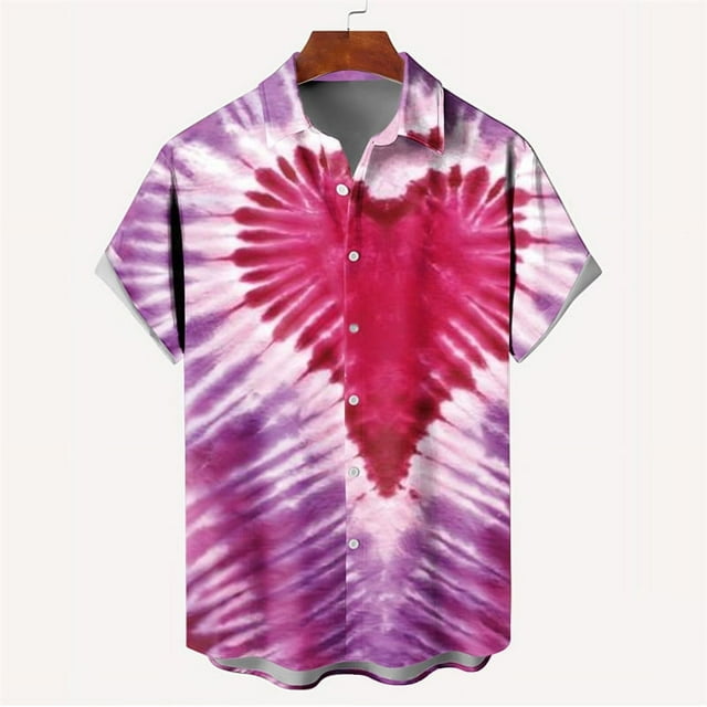 New Fashion Mens 3D Printed Shirt Summer Short Sleeve Single Row Button Loose Oversized Loving Heart Pattern Trend Unisex Shirts