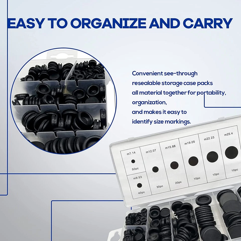 CIRCLE- 170Pc Rubber Grommet Firewall Hole Plug Electrical Wiring Gasket Assortment Kit