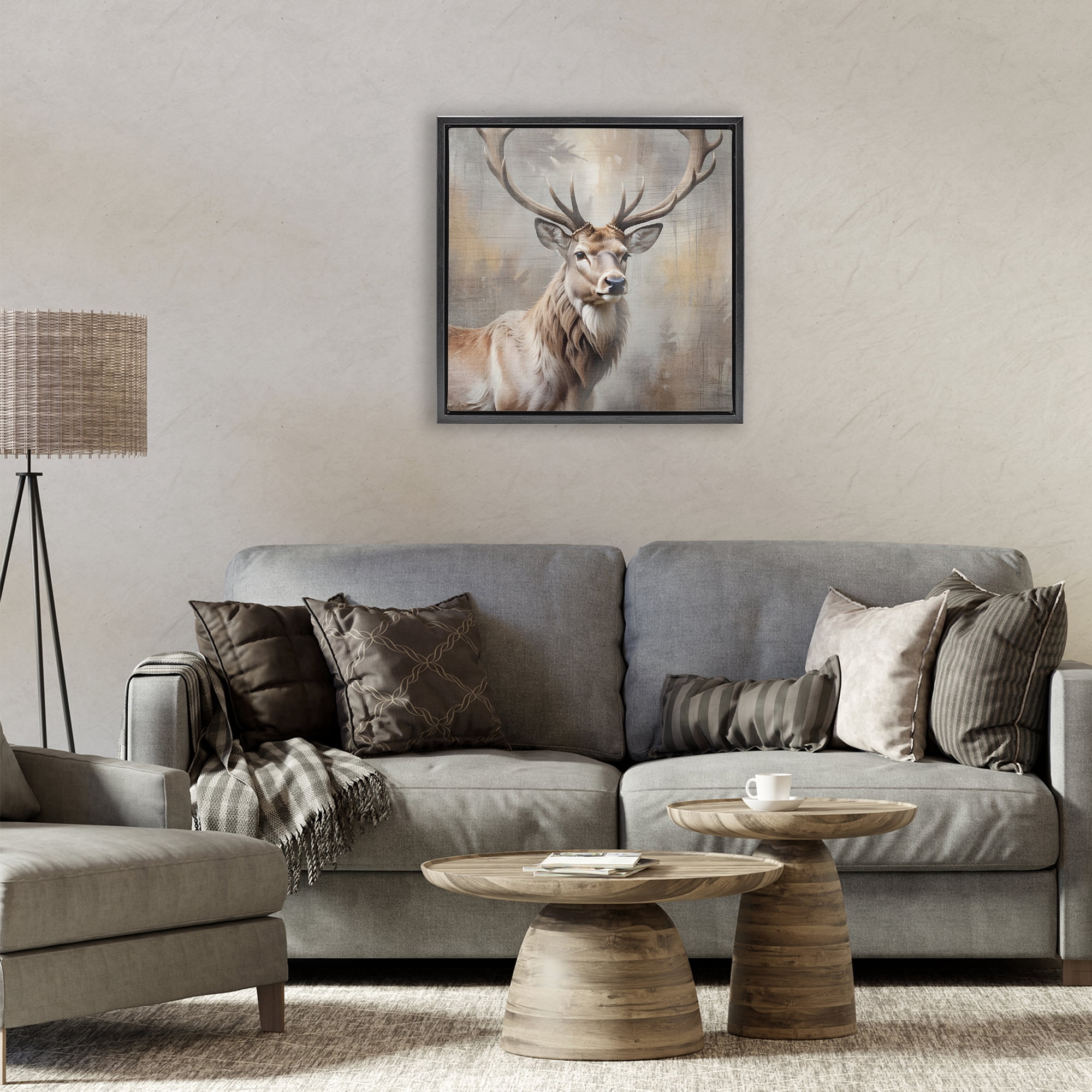 Stupell Industries Rustic Stag with Majestic Glance Black Framed Floater Canvas Wall Art, design by Susan Arnot