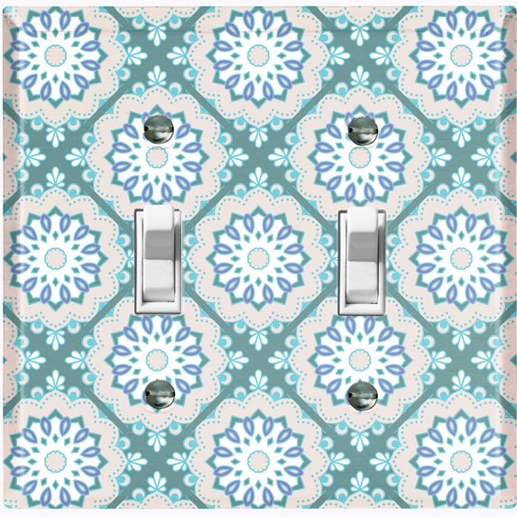 Metal Light Switch Plate Cover Mandala Teal Floral Pattern Damask MDL106