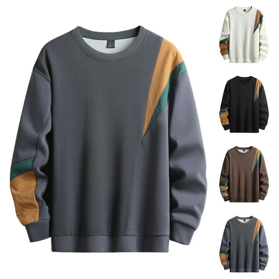 LpwkSSA Crewneck Sweatshirt for Men Color Block Patchwork Long Sleeve Round Neck Sports Outdoor Casual Oversized Pullover Sweatshirt Black L
