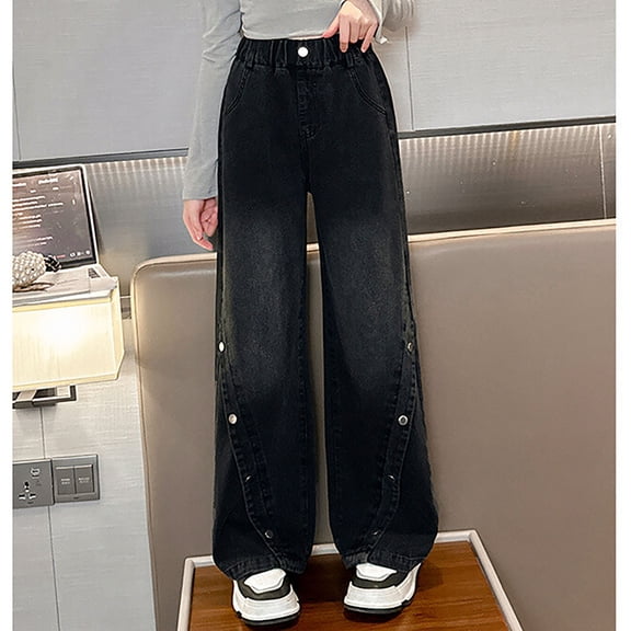 Teen Girls Jeans Girls Baggy Jeans High Waisted Wide Leg Denim Jeans with Pockets Girls Straight Leg Jeans Cute Jeans For Girls 14-15 Years