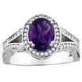 thumbnail image 1 of 14k White Gold Diamond Halo Genuine Malachite Ring Split Shank Oval 8x6mm, size 10, 1 of 3
