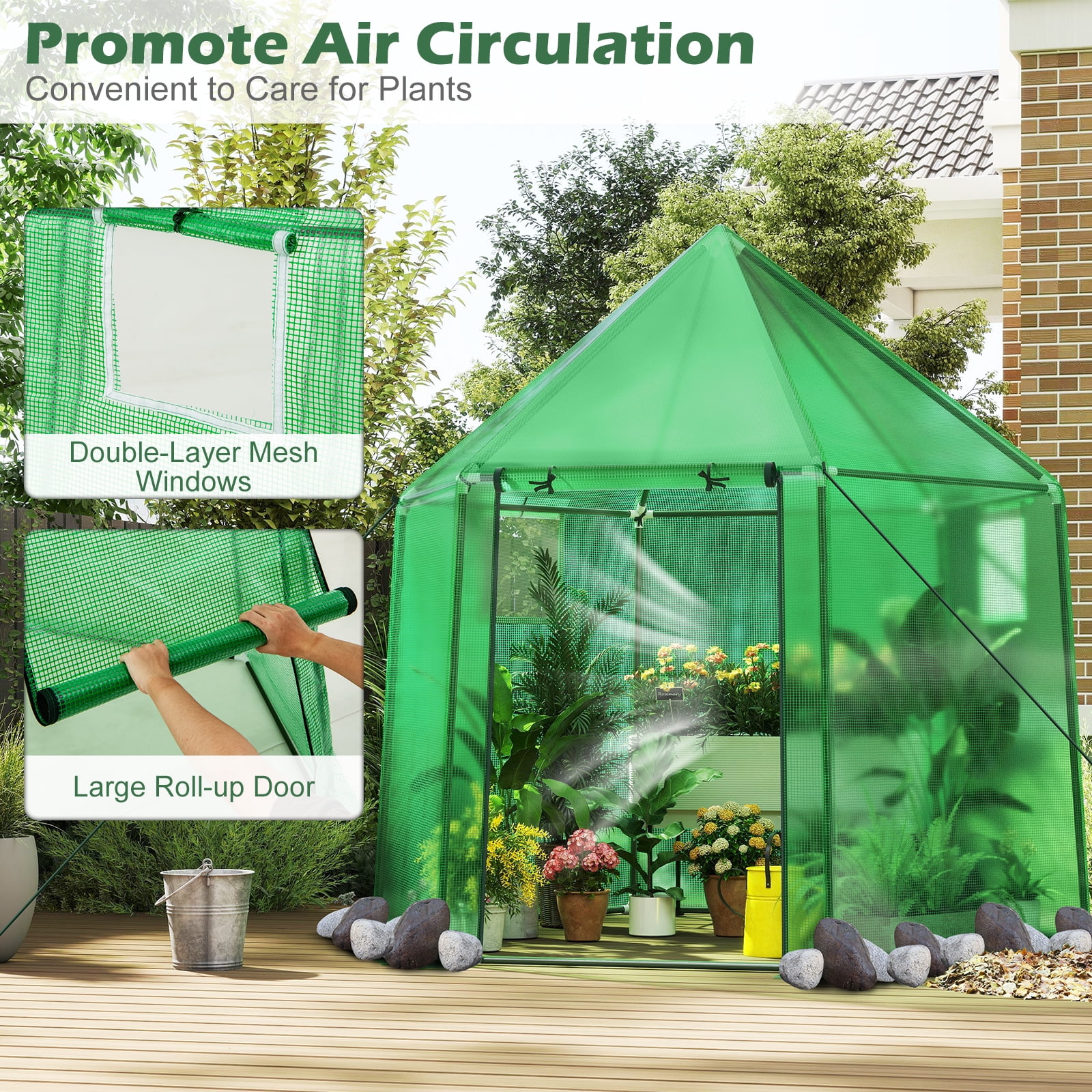 Gymax 6.5 x 5.6 x 6.2 FT Mini Walk-in Greenhouse w/PE Cover Roll-up Zippered Door