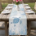 thumbnail image 4 of Blue Turtle Coastal Table Runner - 48 Inch Long Coral Summer Beach Nautical Ocean Blue Cotton and Linen Blended Dress Scarves Farmhouse Table Runner for Kitchen Dining, Coffee Table, 13" x 48", 4 of 8