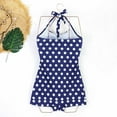 thumbnail image 3 of Wyobmus One Piece Bathing Suit for Women Vinatge Polka Dot Halter Swimsuits Tummy Control Ruched Low Cut Swimwear Blue, 3 of 4