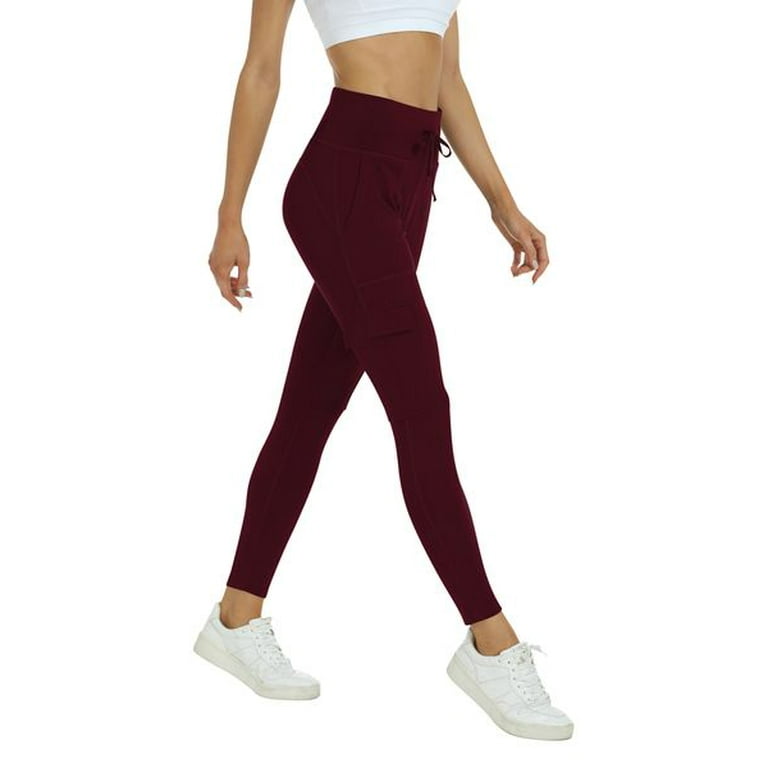 Mofiz Womens Fleece Lined Hiking Legging Water Resistant High Waisted  Thermal Athletic Running Outdoor Pants Pockets,Color Wine red,Size S-XL 