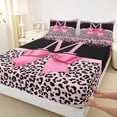 thumbnail image 4 of Erosebridal Leopard Print Personalized Gifts Queen Sheet Sets,Cute Bow Theme Alphabet M Bed Set For Adult Women 4-Piece, 4 of 6
