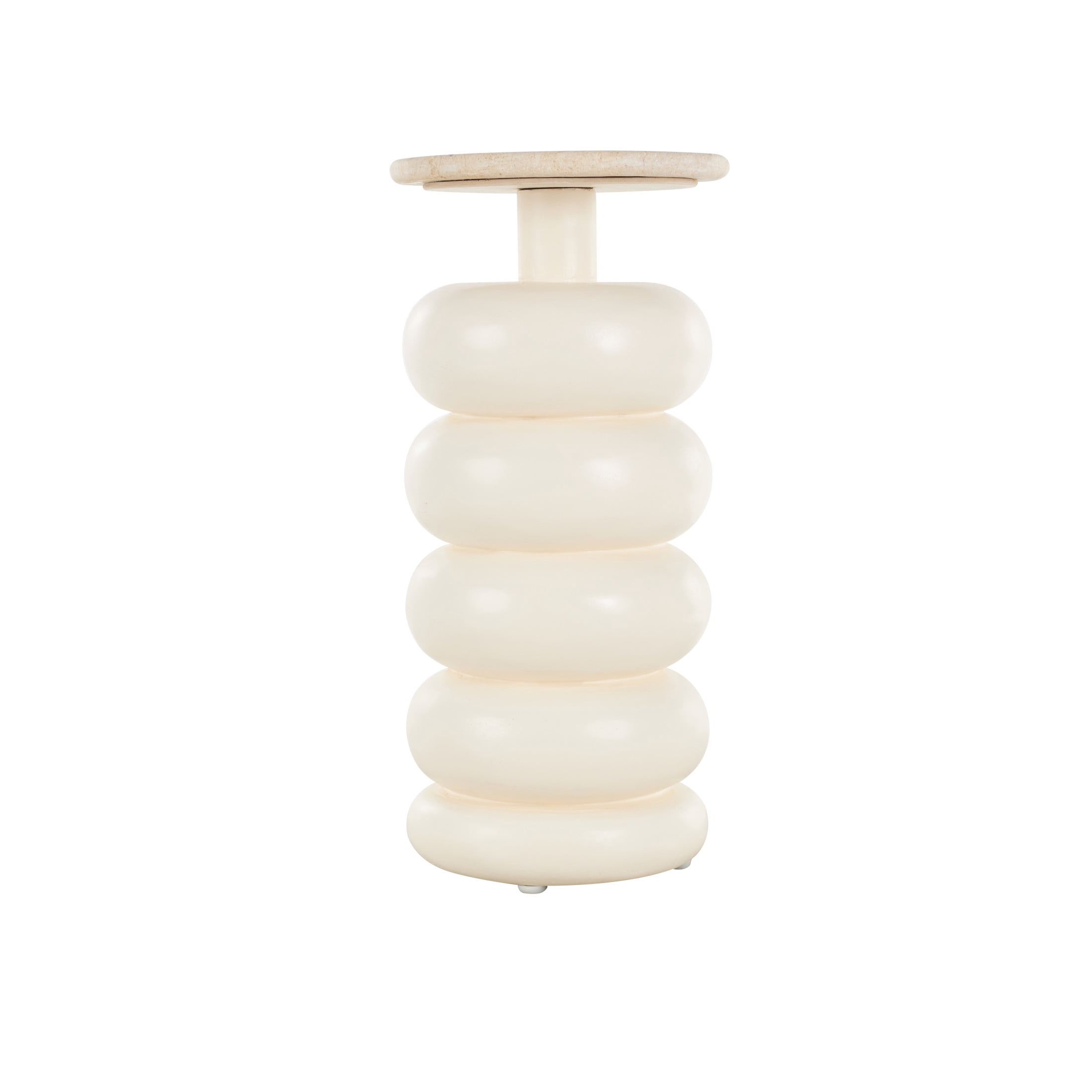 DecMode 10" x 22" Cream Teak Wood Handmade Carved Bubble Inspired Accent Table with Marble Tabletop, 1-Piece