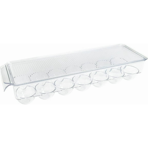 Kitchen Spaces Egg Tray 14pc Stackable Food Storage Organizer for Refrigerator, 14.5" x 3" x 4.5", Clear