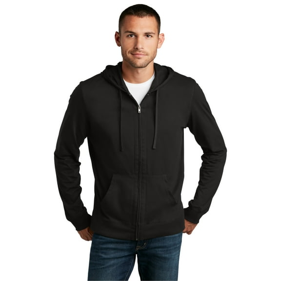 District Young Mens Jersey Full Zip Hoodie-XS (Black)
