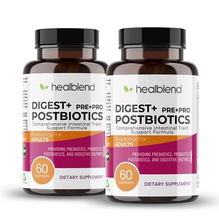 Healblend Digest+ Prebiotic + Probiotic Supplement - Support Digestive Enzymes, Gut Health & Bloating Relief for Women & Men, Vegan, Non-GMO, Gluten Free - 2-Pack