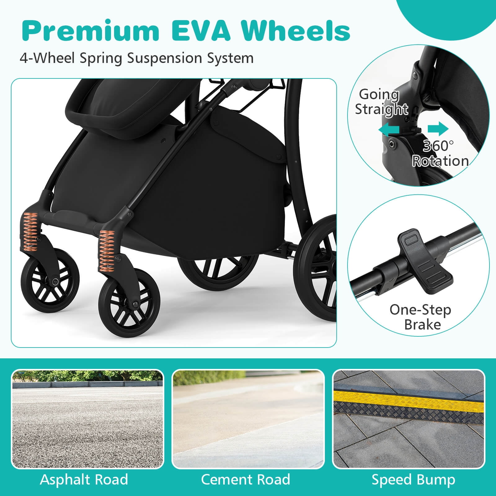 Babyjoy 2 in 1 Baby Stroller Folding High Landscape Pushchair with Bassinet Mode Black