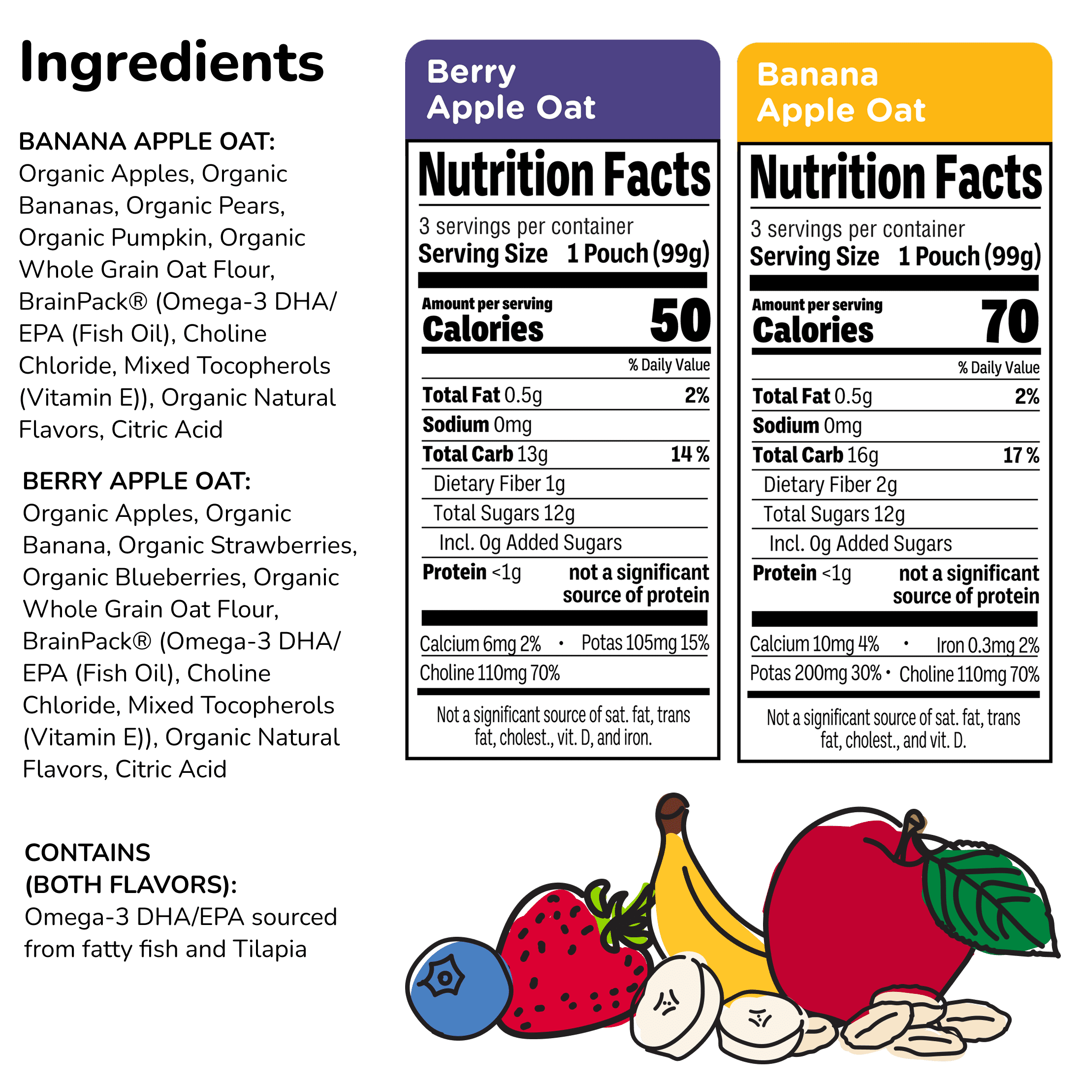 Little Brainiac Organic Fruit & Oat Variety Pack with BrainPack, 3.5oz, 6ct