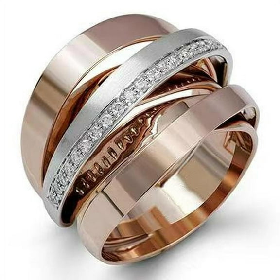 Women's 925 Sterling Silver Brushed Two Tone 18K Rose Gold White Sapphire Ring