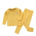 thumbnail image 1 of Worallymy Kids Thermal Underwear Elastic Long Sleeve Round Neck Autumn Winter Office School Outdoor Warm Tops Bottom Suit for Boys Yellow 160cm, 1 of 9