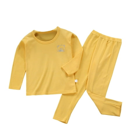 

TureClos Kids Thermal Underwear Elastic Long Sleeve Round Neck Autumn Winter Office School Outdoor Warm Tops Bottom Suit for Boys Yellow 90cm
