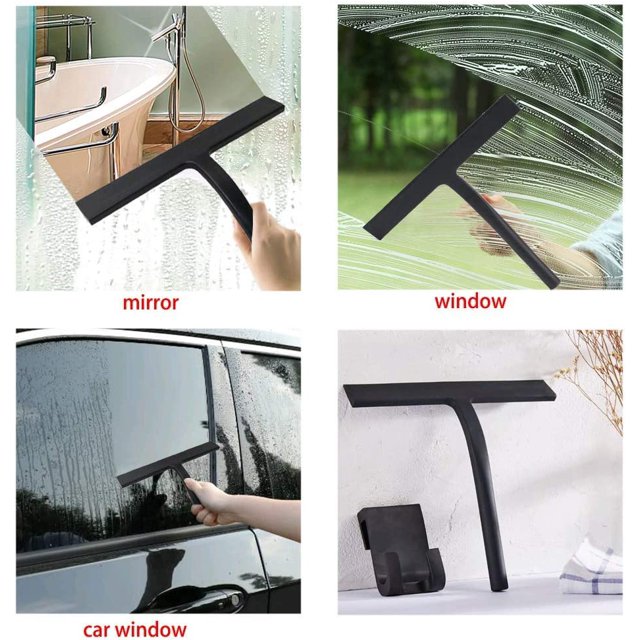 Limpiador de ducha de silicona Limpiador de ventana negro Limpiador de baño Limpiador de ventana de 21,6 cm para limpiar azulejos de ducha de espejo de vidrio con gancho de ventosa ShuxiuWang 8390605805738