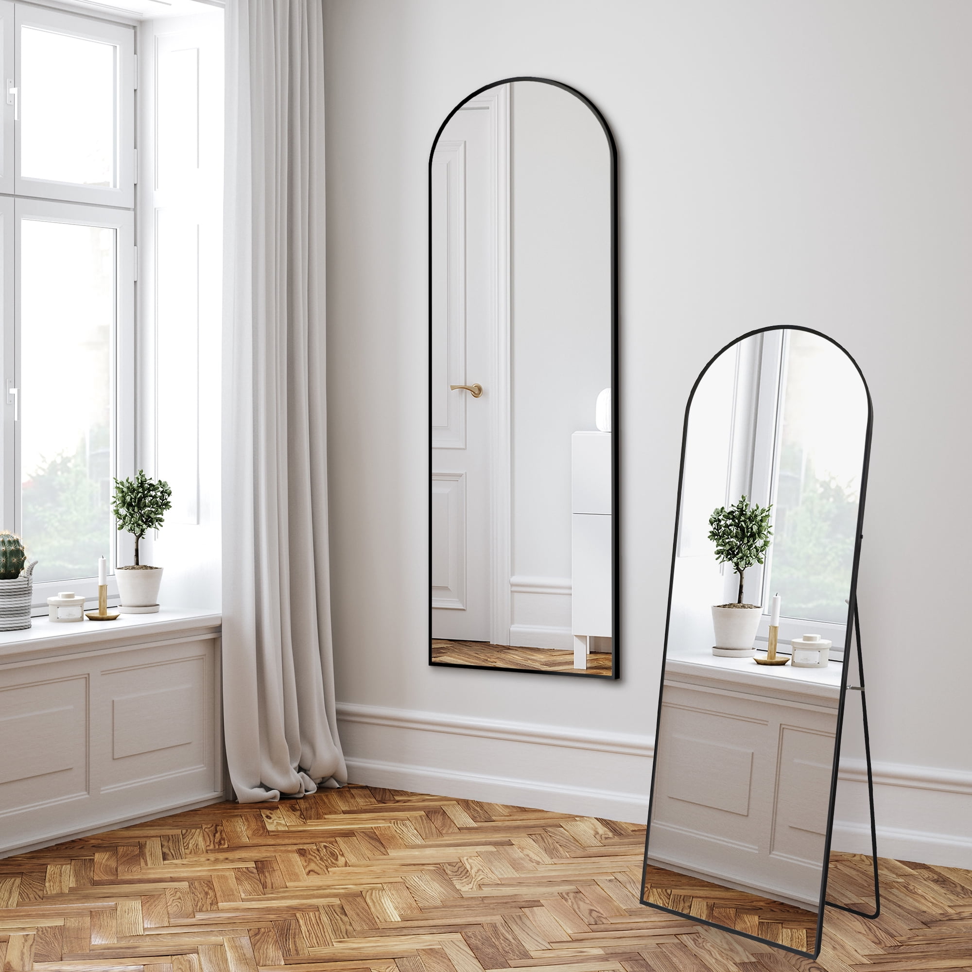 Americanflat - 18x58 Black Arched Full Length Mirror With Stand Full Body Mirror for Bedroom Living Room Bathroom