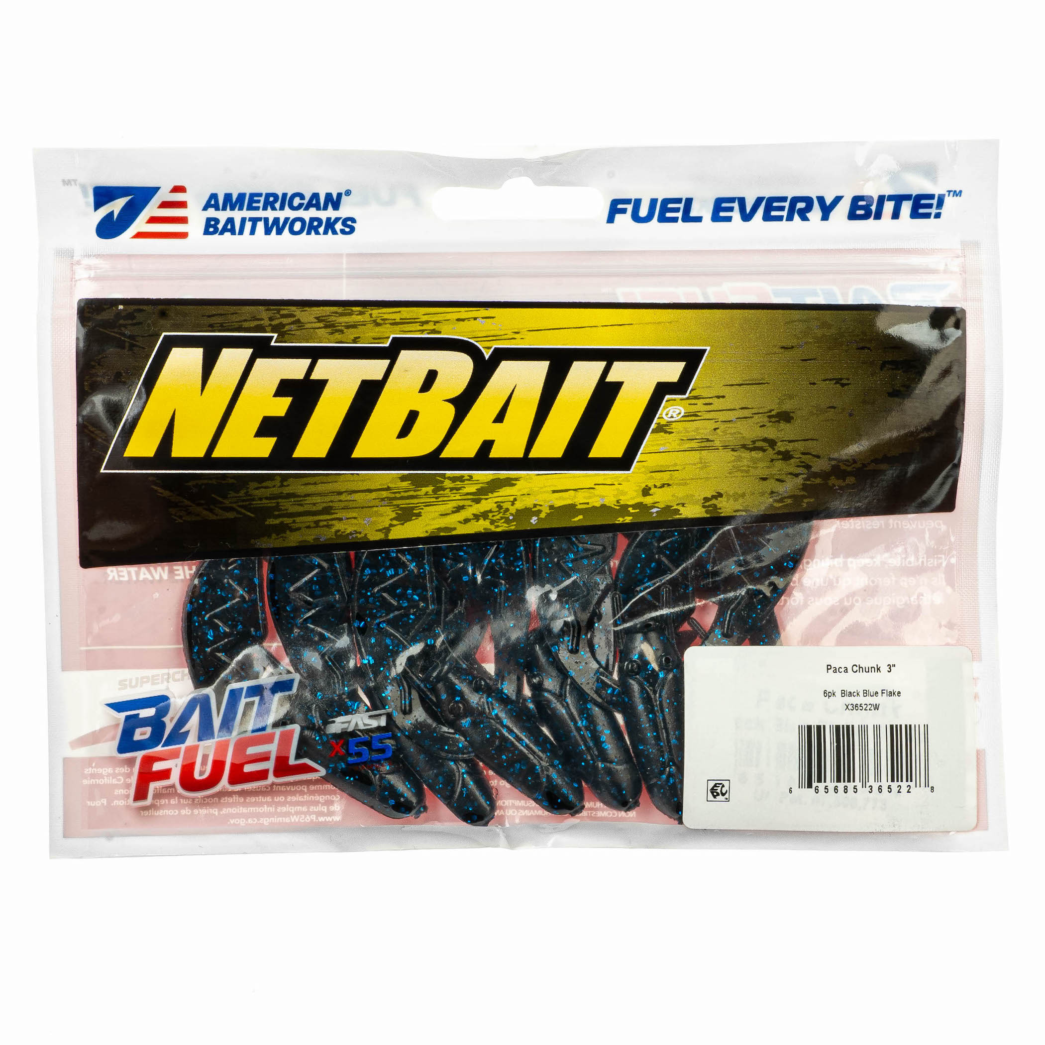 (2 pack) NetBait Paca Chunk Black Blue Flake, Crawfish Freshwater Fishing Soft Baits, 6 pieces