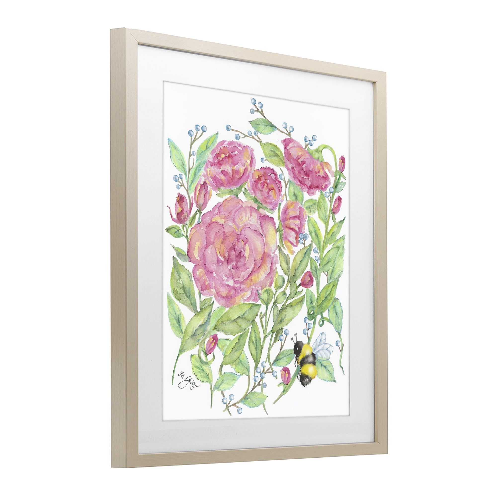 Stupell Industries Peony & Bumble Bee Birch Framed Print Under Glass, design by Maureen Grigs