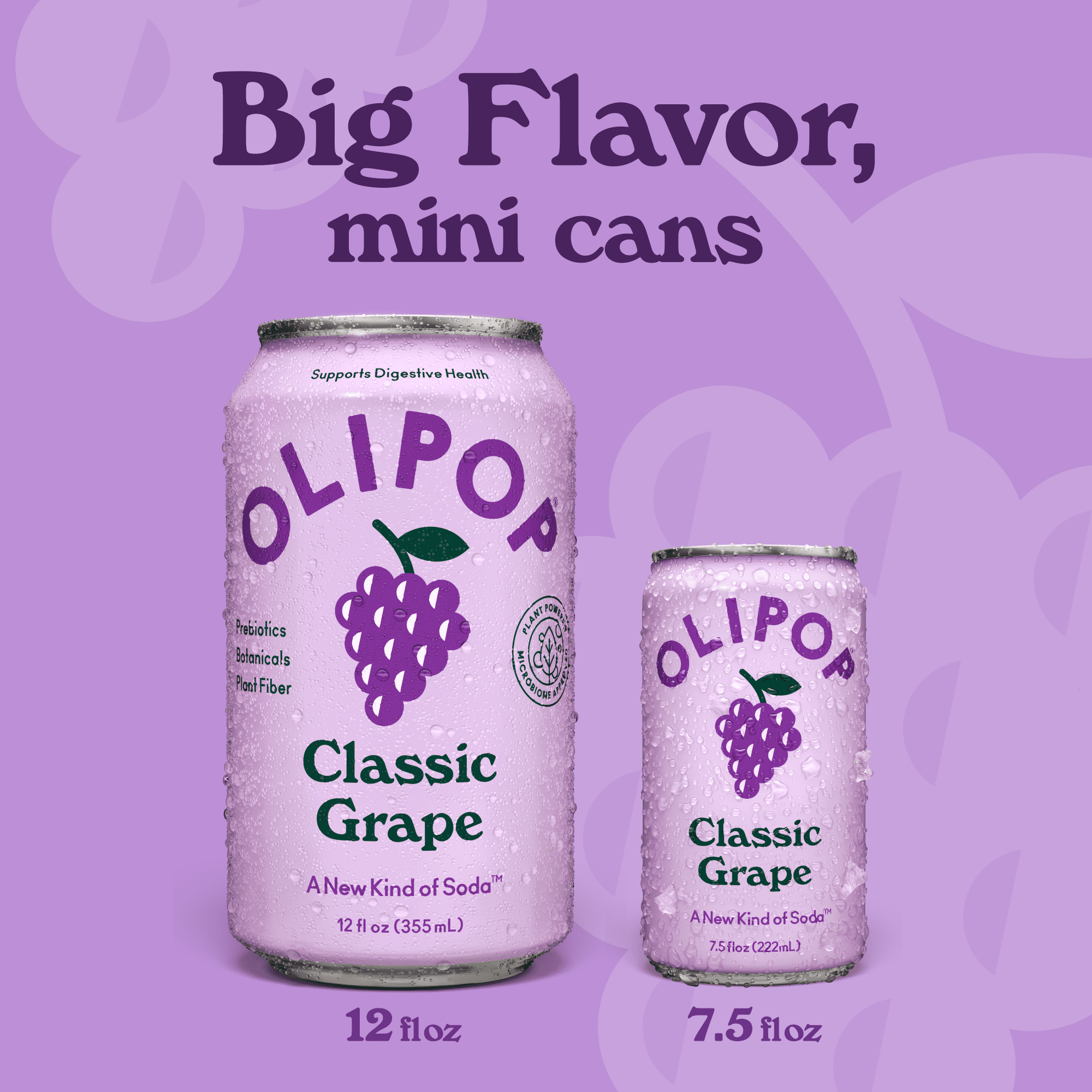 Olipop Minis Prebiotic Soda Pop, Classic Grape, High Fiber, 7.5 fl oz 6 Pack