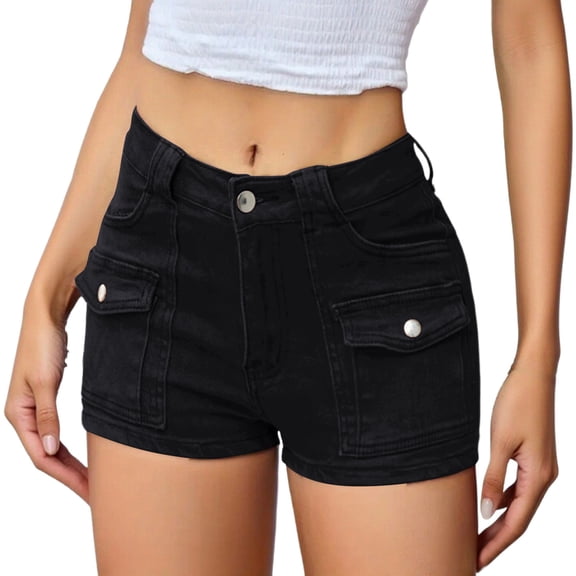Jerdar Women's Stretchy Jean Shorts Mid Waisted Twill Shorts Stretch Junior Booty Denim Shorts with Pockets Club Night L